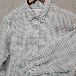 Frank & Eileen Finbar White Pastel Plaid Shirt Italian Linen Spring Sz Large